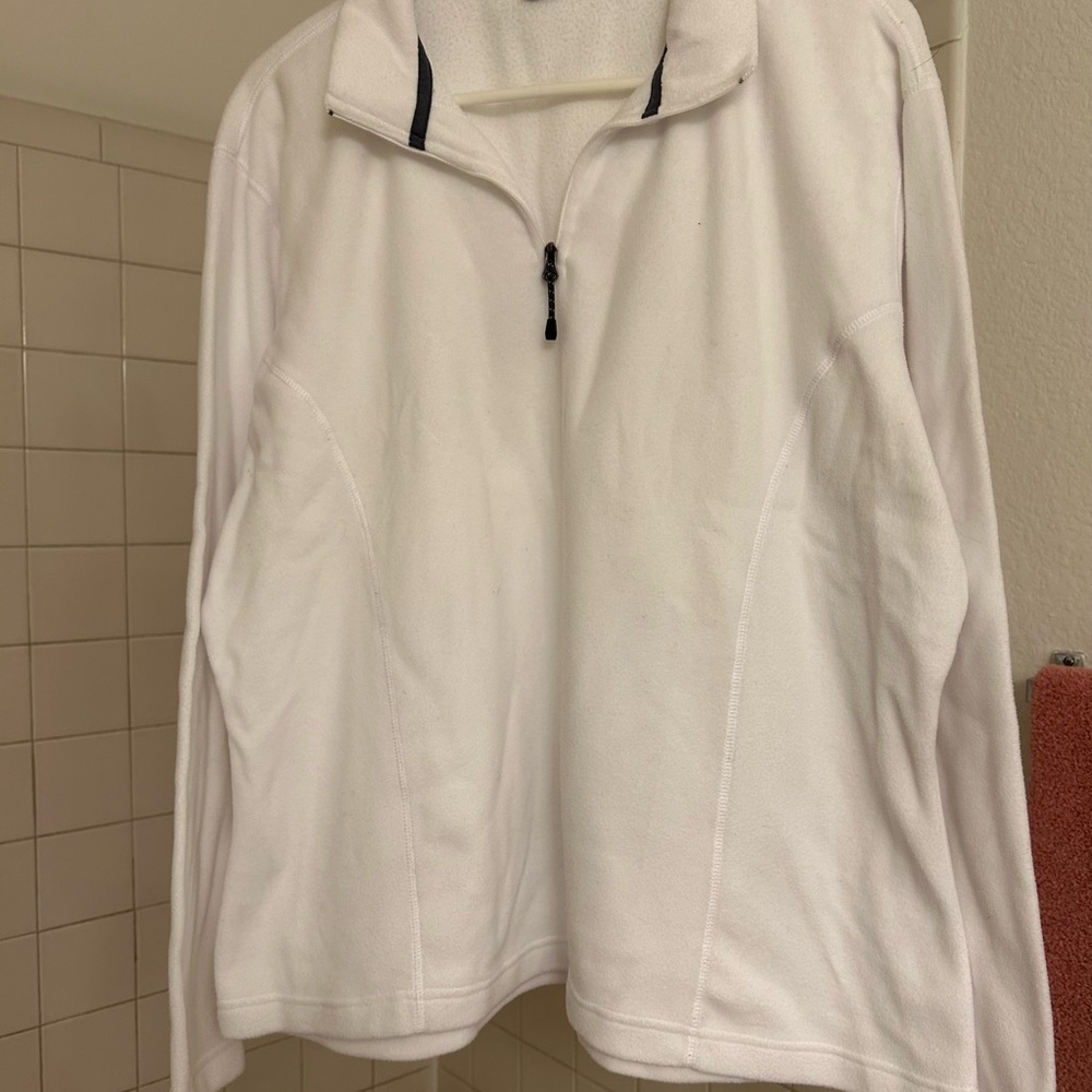 Women’s White Quarter-Zip Sweatshirt.  Light weight fleece